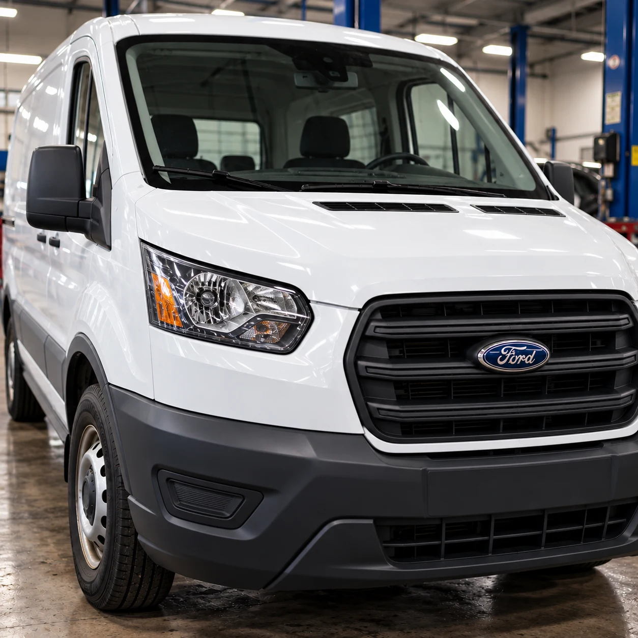 Restored Ford Transit van after professional auto body repair