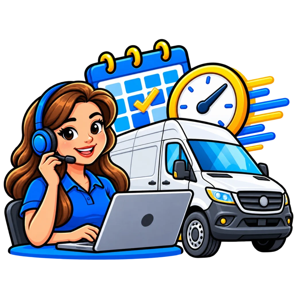 Commercial fleet dispatcher managing van service and scheduling