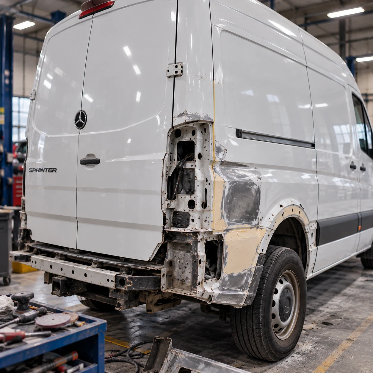 Mercedes Sprinter Rear Body Repair in Progress